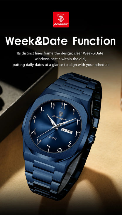 POEDAGAR Luxury Fashion Men's Clock Waterproof Week Date Male Watch Quartz Stainless Steel Business Watches For Man Reloj Hombre