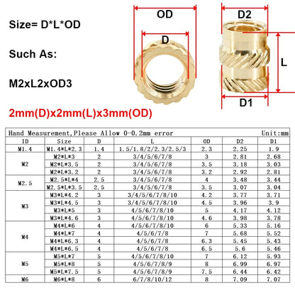 M2 M2.5 M3 M4 M5 M6 Brass Insert Nut Hot Melt Heat Knurled Embed Injection Copper Insertnut 3D Print Plastic Board Nuts Inserts