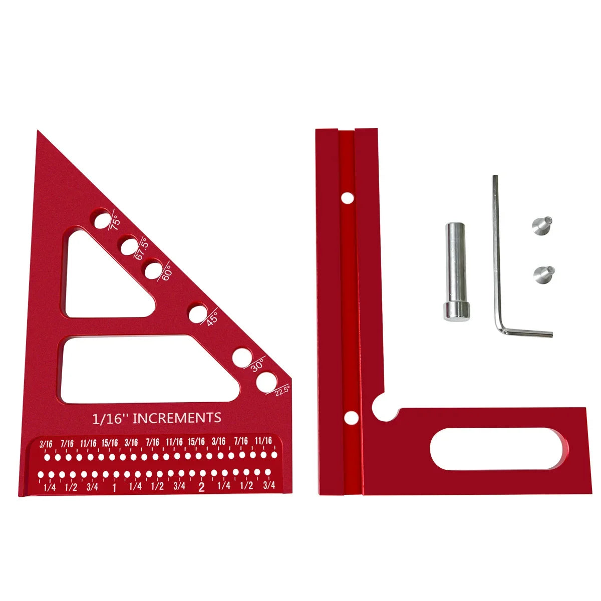 3D Multi-Angle Woodworking Square Protractor, Aluminum Alloy Miter Triangle Ruler T-Type Scriber - 22.5/30/45/60/67.5/90 Degree