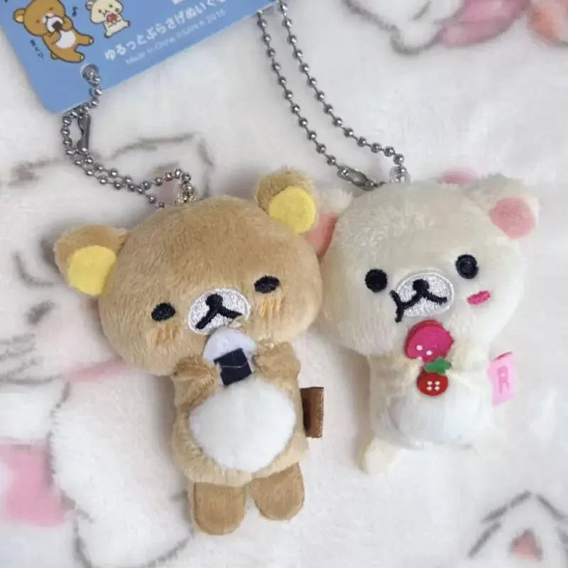 Cute Rilakkuma Keychain with Korilakkuma Figure Cute Couple Keyring Vintage Style Metal Key Holder Hanging Ornament for Bags