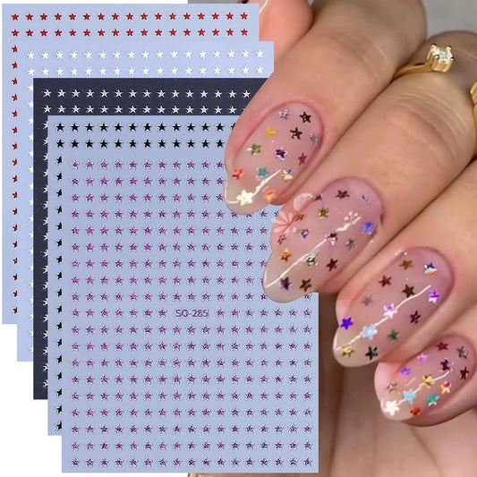 5pcs Black White Little Star Nail Stickers Silver Purple Shiny Glitters Starlight Pentagram DIY Nail Decals Manicure Decoration
