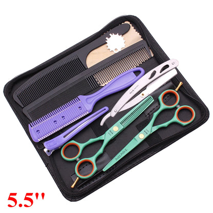 5.5'' Professional Hairdressing Hair Scissors 440C Cutting Shears Thinning Razor Comb Set Salon Barber Home Dropshipping A1104