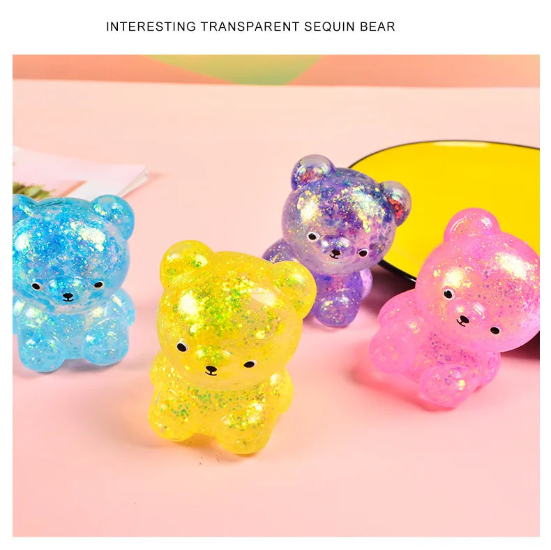 Fidget Bear Toy Squishys Glitter Gummy Bear Needoh Small Cute Animal Anti Stress Fidget Splat Decompressions Vent Squeeze Toy