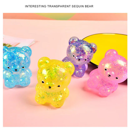 Fidget Bear Toy Squishys Glitter Gummy Bear Needoh Small Cute Animal Anti Stress Fidget Splat Decompressions Vent Squeeze Toy