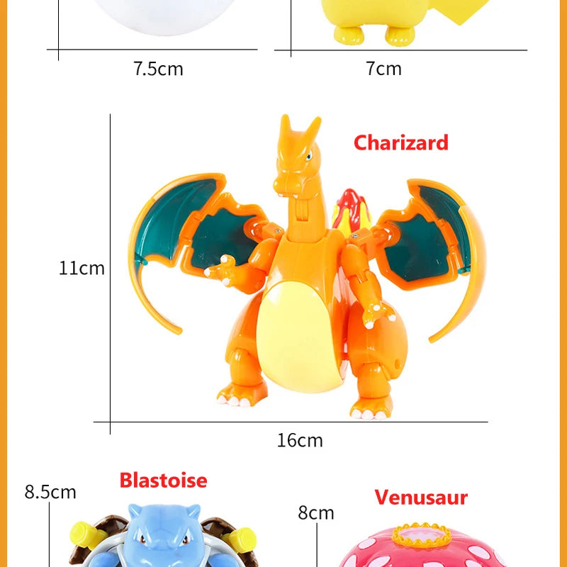 High Quality Pokemon Ball Deformation Toy Pikachu Mewtwo Gyarados Pocket Monster Pokeball Pokemon Action Figure Children Toy Gif
