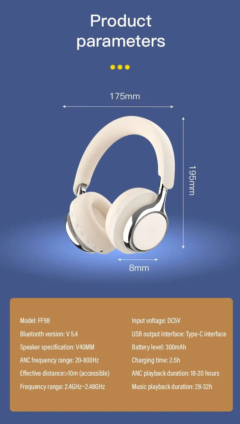 TD-20 Wireless Headphone 3D Spatial Audio Earphone Bluetooth 5.3 Headset 40mm Driver Over Ear Headphone 24H for Mobile Phone PC