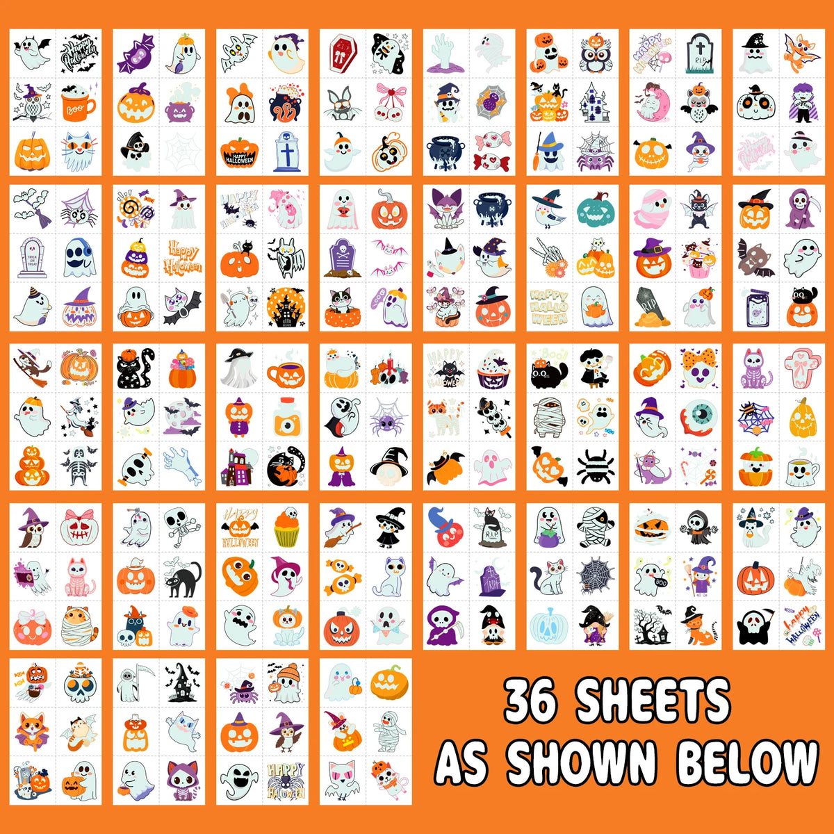 Glow-in-the-Dark Halloween Temporary Tattoos, with a variety of patterns, are suitable as party decorations and gifts，36 sheets