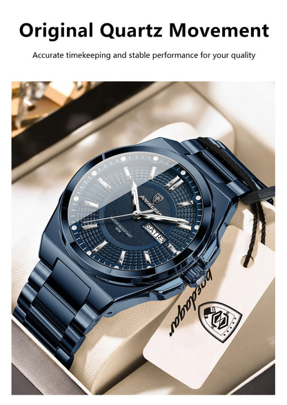 POEDAGAR Top Business Men Wristwatch Stainless Steel Waterproof Luminous Casual Man Watch Date Week Stylish Men's Quartz Watches