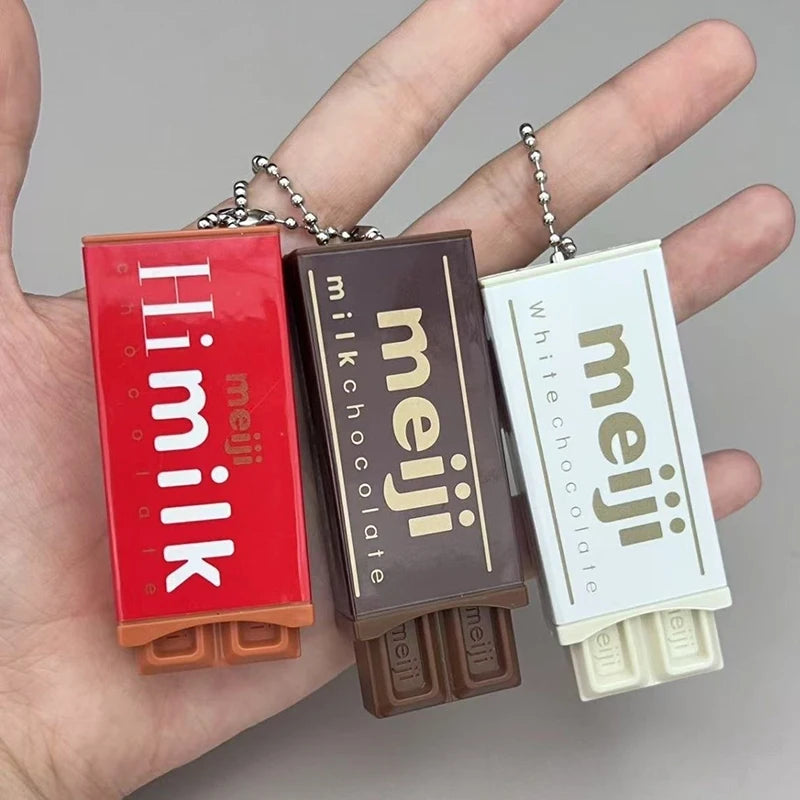 Hot Simulated Meiji Chocolate Fidget Toy Bendy Snap-And-Play Stress Relief JP Style Keychain Pendant Funny Gift Creative Gadgets