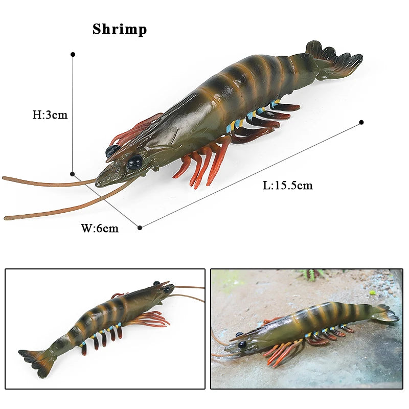 Oenux Ocean Animals Simulation Tiger Prawn Crayfish Shrimp Sea Life Model Figurines Action Figures Collection Toys For Kids Gift