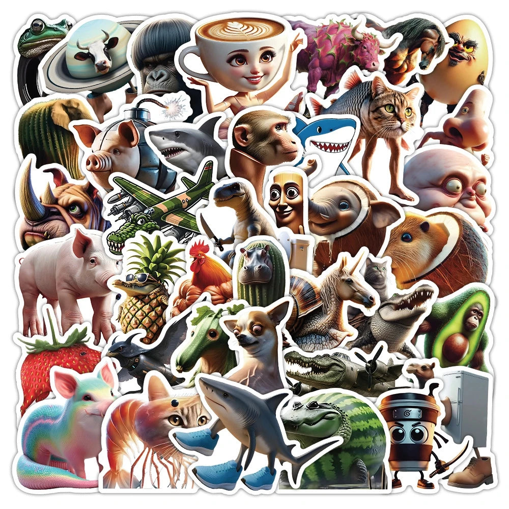 100/50PCS AI Abstract Brainrot Abstract Stickers Fun Tung Tung Sahur Italian Brainrot Graffiti Decals DIY Scrapbook Laptop Bike
