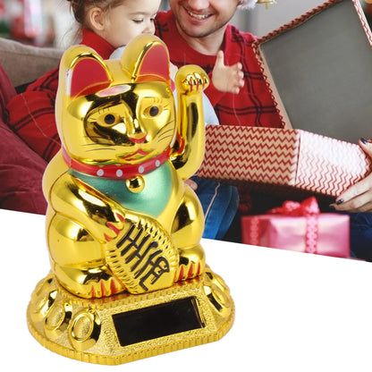 Chinese Lucky Cat Decoration Waving Arm Solar Light Induction Statue Figurine For Home Car Ornaments Golden Cat Decoration Cat