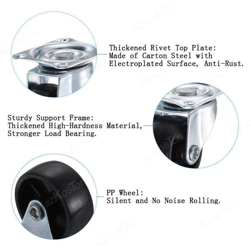 8/4/2Pcs 1/1.25/1.5/2inch PVC Furniture Caster Wear Resistant Mute Universal Heavy Trolley Wheels 360 Degrees Swivel Castor