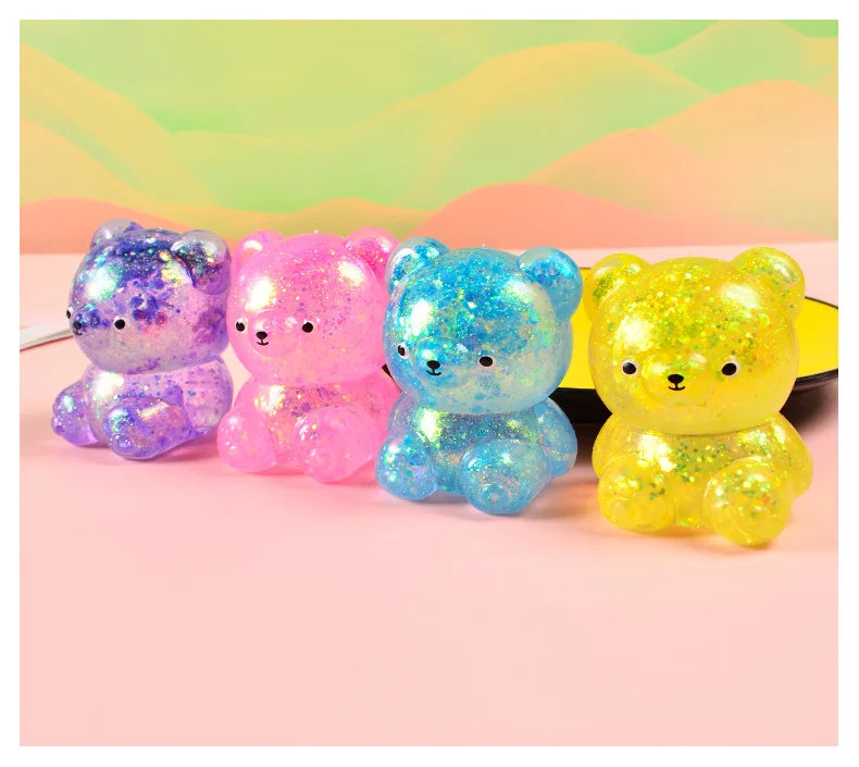 Fidget Bear Toy Squishys Glitter Gummy Bear Needoh Small Cute Animal Anti Stress Fidget Splat Decompressions Vent Squeeze Toy