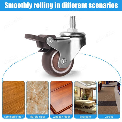 4 Pcs 1.5 Inch Universal Stem Caster Wheels TPR Screw Lever Castors Swivel Stem Wheels with M8 Thread Rods for Carts Furniture