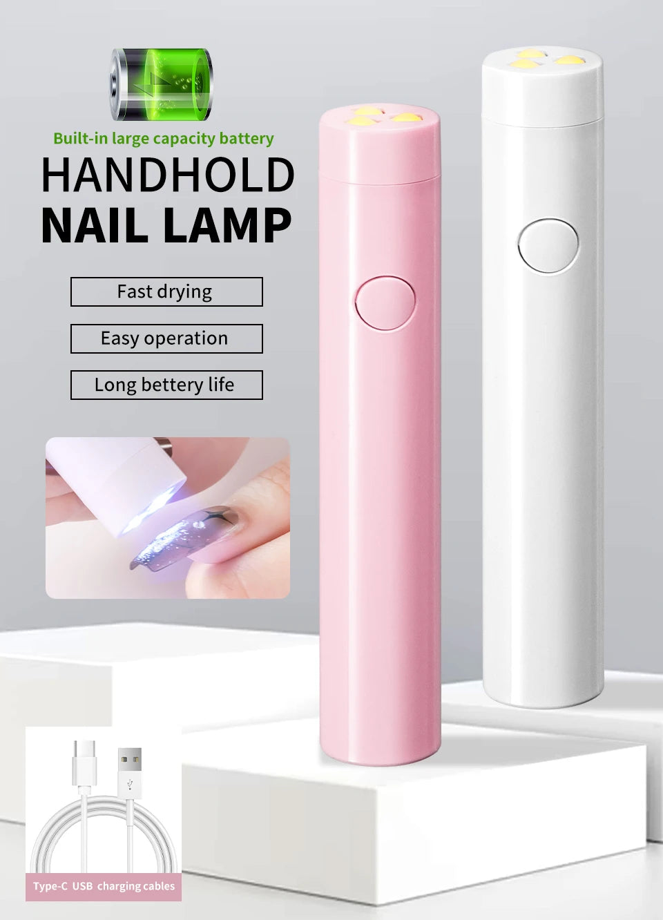 Rechargeable Portable UV LED Nail Lamp - Gel Polish Drying Desk Stand Light Support Base for Nail Art