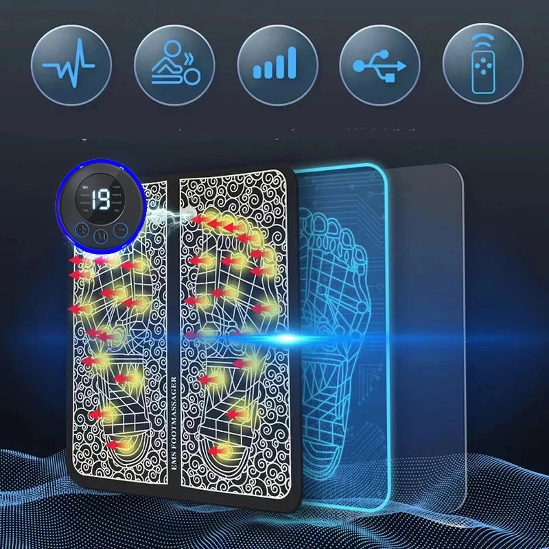 EMS Foot Massage Mat - Multi-Frequency Stimulation with 8 Zone Reflexology Massage