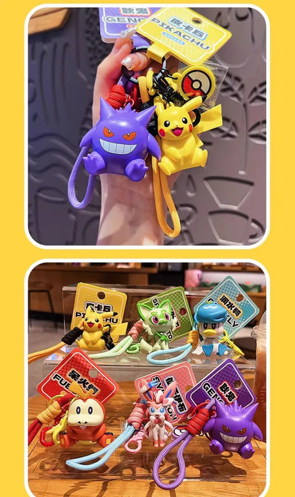 Genuine Pokemon Keychain Pikachu Gengar Sylveon Sprigatito Quaxly Fuecoco Anime Action Figure Toy Keyring Fragrance Pendant Gift