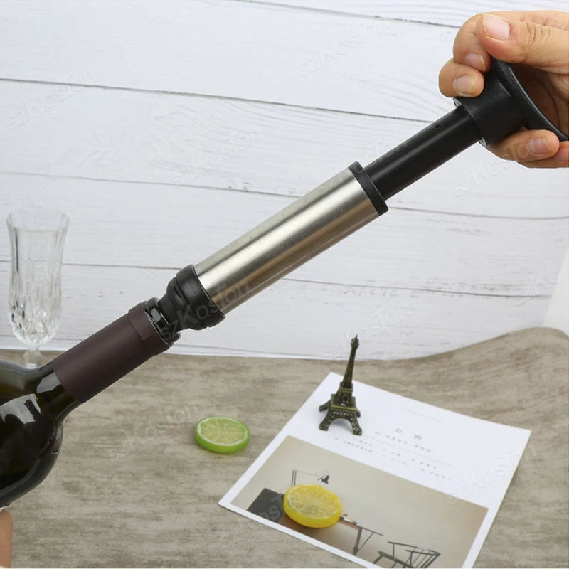 Vacuum Wine Saver Set Pump Preserver with Vacuum Wine Rubber Black Bottle Stoppers for White / Beer Wine Sealing Keep Wine Fresh