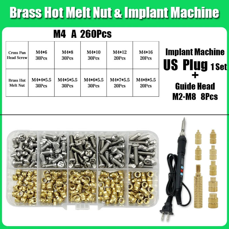M2 M3 M4 Brass Insert Nut Bolt Screw Implantation Machine Hot Melt Knurled Thread Heat Soldering Iron Tip 3D Printer Accessory