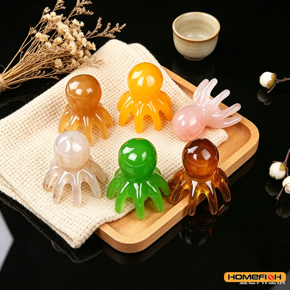 Resin Octopus Massage Comb Head Meridian Scraping Scalp Massage Brush Acupuncture SPA GuaSha Massage Comb  Massage