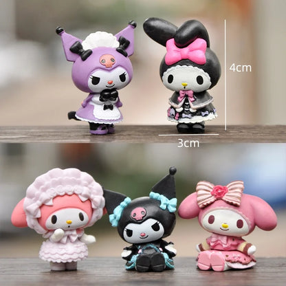 5Pcs-Set Sanrio Cinnamoroll Anime Figure Pochacco Kuromi Pom Pom Purin Hello Kitty Action Figure Toys Model Doll My Melody Gifts