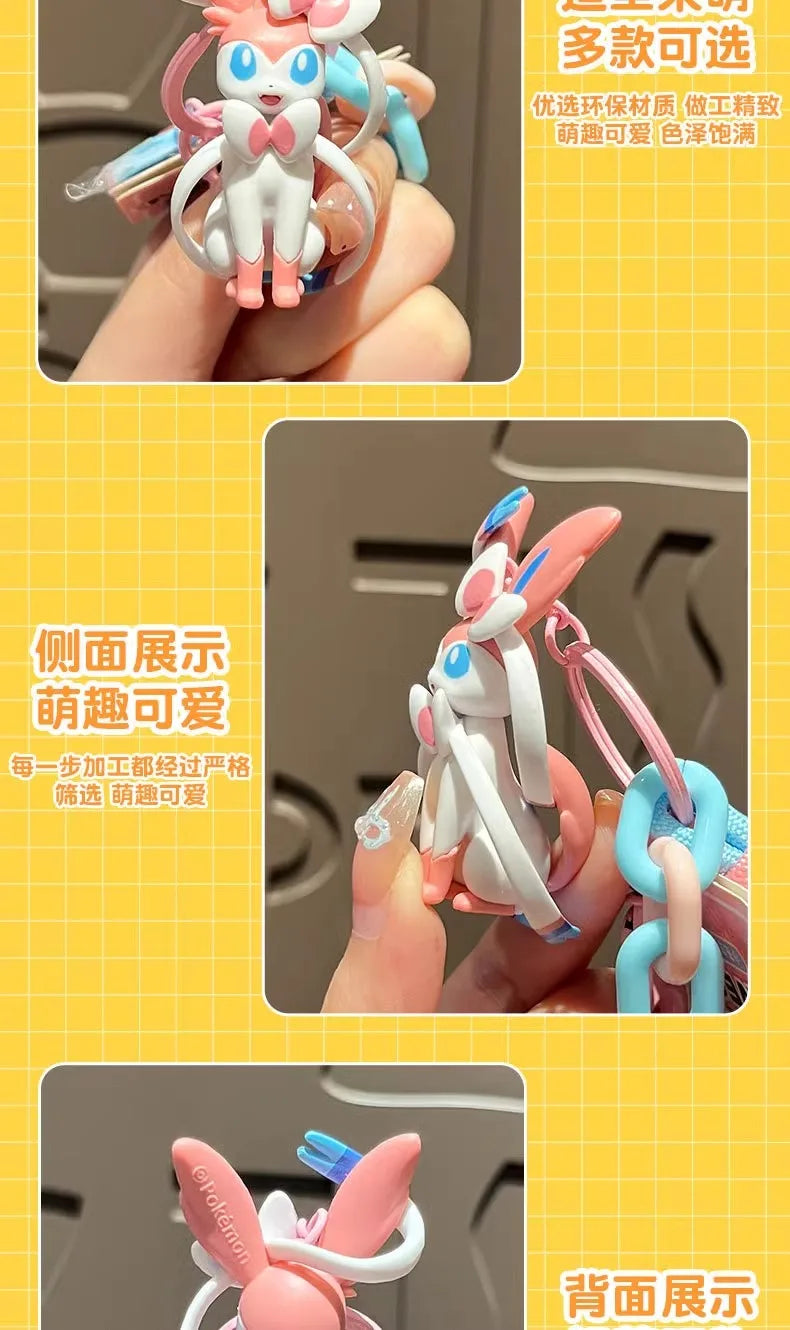 Genuine Pokemon Keychain Pikachu Gengar Sylveon Sprigatito Quaxly Fuecoco Anime Action Figure Toy Keyring Fragrance Pendant Gift