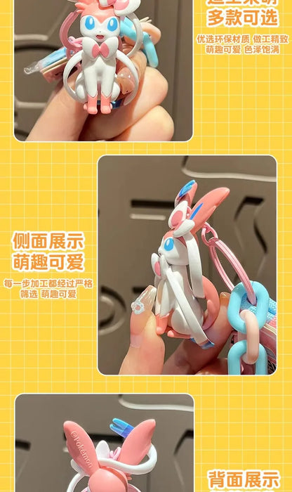 Genuine Pokemon Keychain Pikachu Gengar Sylveon Sprigatito Quaxly Fuecoco Anime Action Figure Toy Keyring Fragrance Pendant Gift