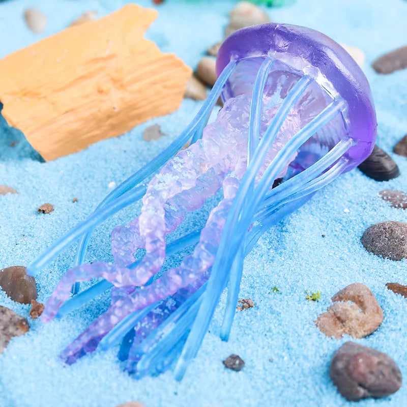 Oenux Ocean Animals Model Jellyfish Starfish Sea Anemone Coral Action Figures Aquarium PVC Miniature Educational Kids Toy Gift