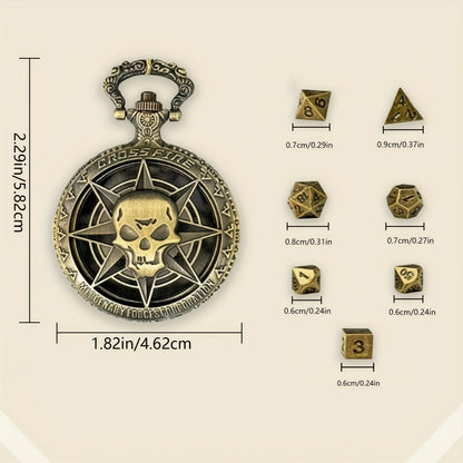 7pcs DND Mini Dice with Pocket Watch Case Set Portable Polyhedron Metal Dice Perfect for Dungeons&Dragons,Table RPG