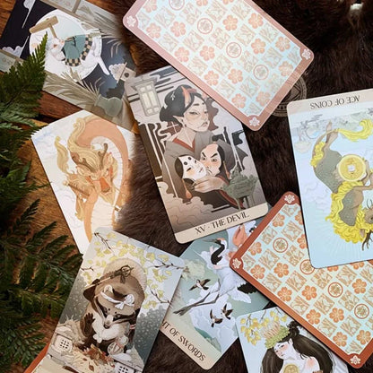 Yokai Tarot Deck 78 Pcs Cards Rooted In Japanese Folklore 12*7cm Printed on 350GSM Embossed Cardstock Packed In Rigid Box