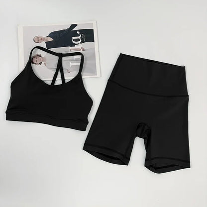 2 Piece Women Yoga Shorts Set Tracksuit Yoga Vest High Waist Shorts Quick-Drying Comfort Elastic Running Workout Sportswear