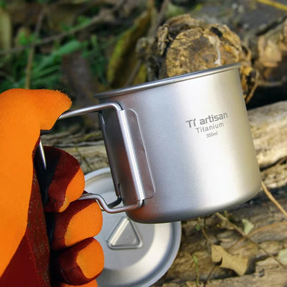 Tiartisan Outdoor Titanium Lightweight Portable Tea Coffee Cup Folding Handle Camping Water Mug for Hiking Travelling
