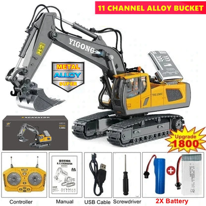 4WD Remote Control Excavator 4x4 Alloy Dump Truck Bulldozer Radio Model RC Car Construction Vehicle Toy Children Kids Gifts