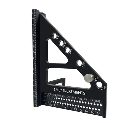 3D Multi-Angle Woodworking Square Protractor, Aluminum Alloy Miter Triangle Ruler T-Type Scriber - 22.5/30/45/60/67.5/90 Degree