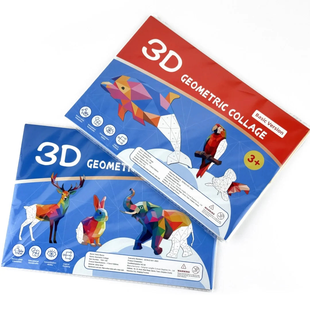 3D Geometric Heteroideus Animal Puzzle Stickers Puzzle Stress Relieving Block Drawing DIY Stickers Basic /Advanced Version/2PCS