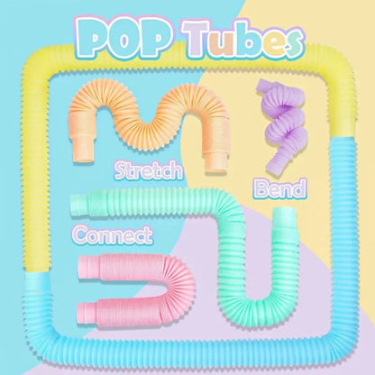 6 Pcs/Pack Pop Tubes Sensory Toys Fidget Pop Tube Stress Relief Decompression Finger Toy Telescopic Tube for Kids Teenager Gifts