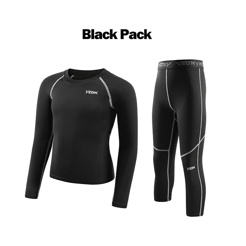 One Set Youth Boys Compression Leggings and Shirt Long Sleeve Sports Tights Running Basketball Base Layer