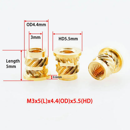 Brass Heat Insert Nut M2 M3 M4 M5 M6 M8 Hot Melt Flange Thread Knurled T-type Copper 3D Printing Injection Embedment Molding Nut