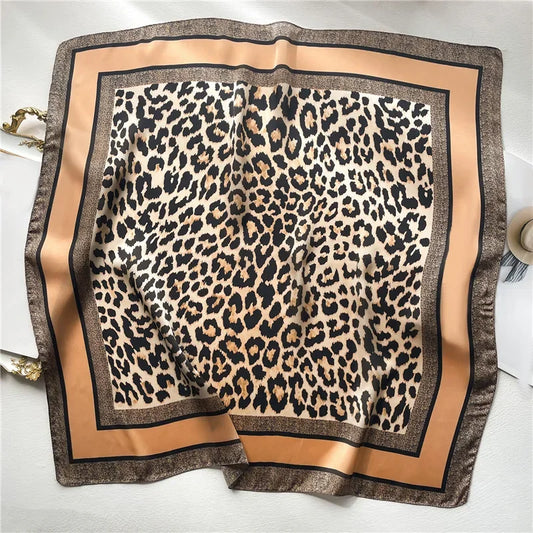 1pcs 70cm Leopard Print Silk Scarf for Women Imitation Silk Light Luxury Versatile Headwear Bag Decoration Clothing Square Scarf