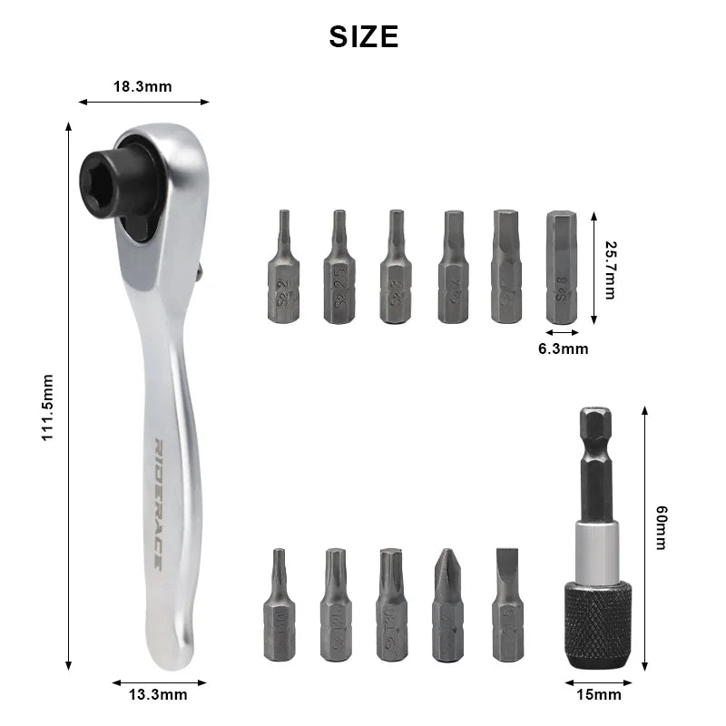 RIDERACE Bike Allen Key Spanner Single-Ended Torque Ratchet Wrench Spanner 1/4 Inch Screwdriver Set Bicycle Hand Repair Tools