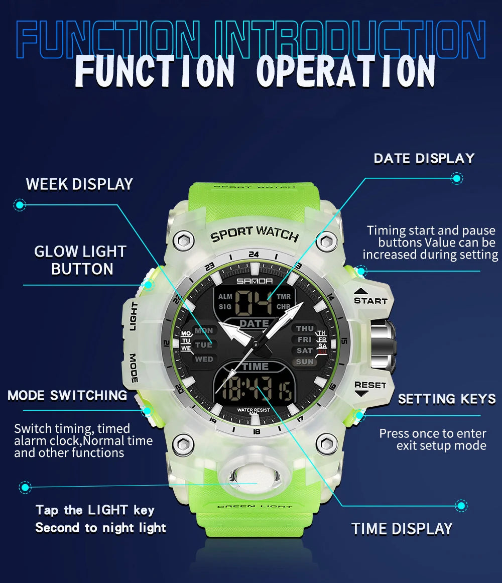 SANDA Outdoor Sports Military Mens Watch LED Digital Electron Quartz Male Wristwatch Dual Display Clock Men Relogio Masculino
