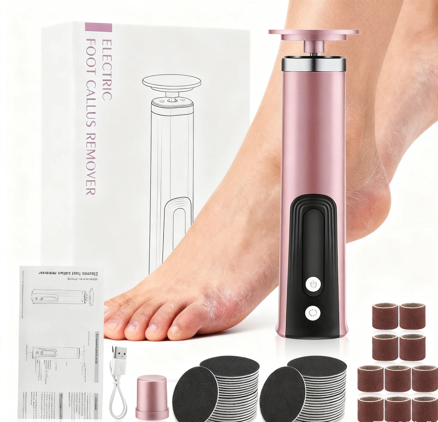 Electric Foot Callus Remover 2-in-1 - Rechargeable Wireless Powerful Nail File, Dead Skin Removal Pedicure Tool