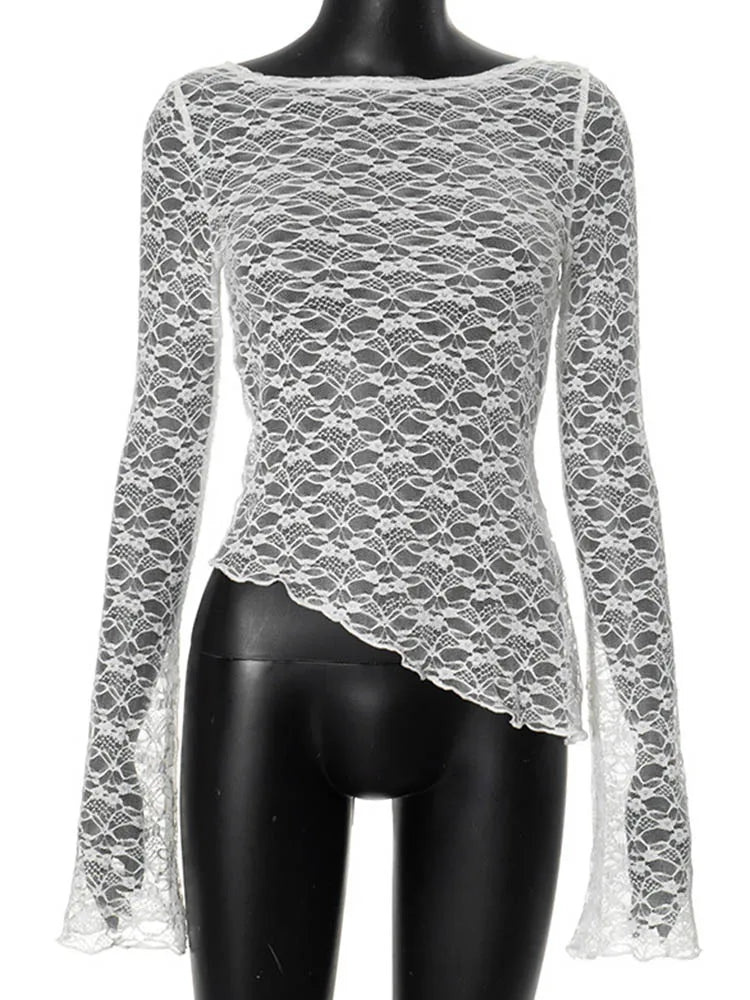 Women's Low-Cut Long Sleeve T-shirt Autumn Sexy Solid Color Streetwear Elegant Casual Slim Fit Versatile Female Tees