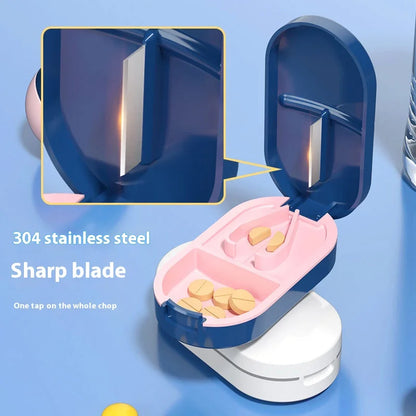 JUSTLANG Min Medicine Cutter Multi Function Drug Cutter Medicine Box Storage Waterproof Removable Cleaning Stainless Steel Blade
