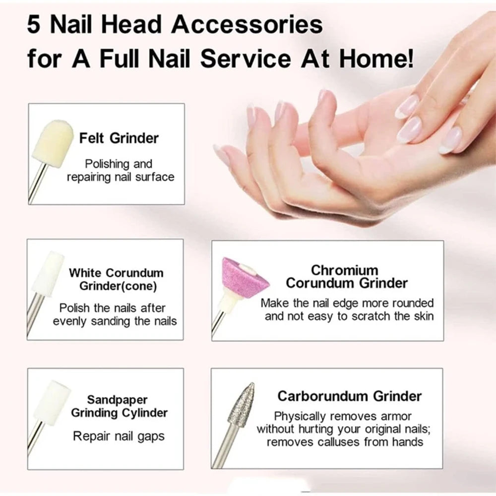 YIKOOLIN Portable Nail File Care Electric Nail Drill with 4 Speeds Cuticle Trimmer Battery Operated Manicure and Pedicure Tools