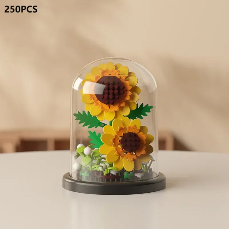 MOC Eternal Bouquet Rose Building Blocks Flower Building 3D Set DIY Eternal Bouquet Display Box Brick Toy for Home Office Decor