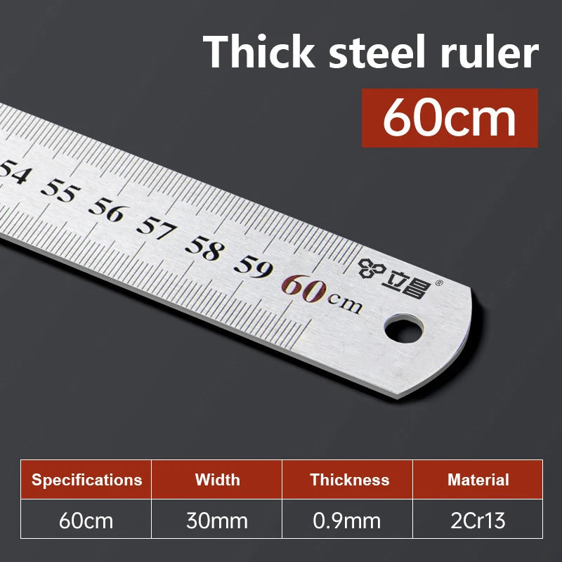 1Pcs 15/20/30/40/50/60100cm Stainless Steel Metal Straight Ruler For Home School Precision Measuring Tool Drawing Tool Supplies