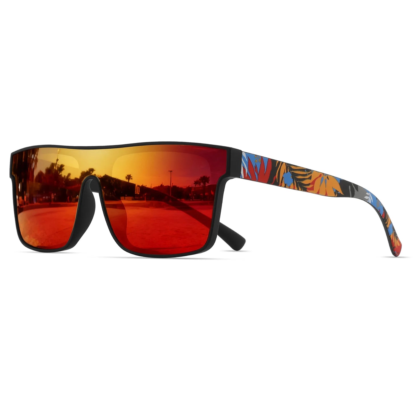 Classic Square Fashion Sports Sunglasses - Patterned Temples, Unisex for Cycling, Hiking, Travel - Perfect Gift