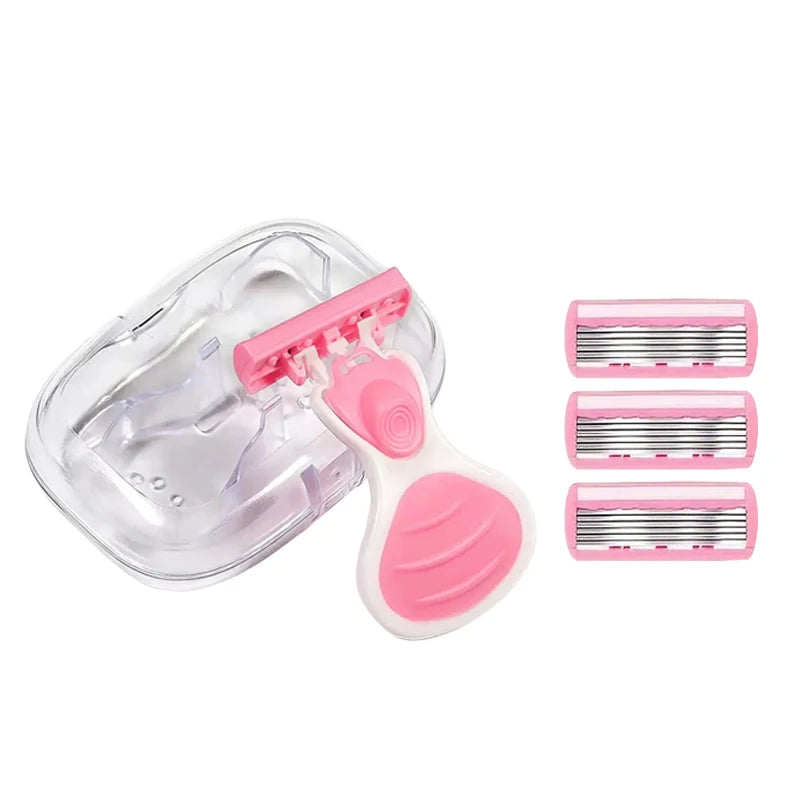 6-layer Portable Women Razor for Travel Face Leg Bikini Body Hair Shaving With Protective Net Blade Lady Manual Shaver Set